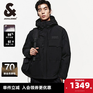 杰克琼斯outlets冬季新款时尚工装风外套纯色宽松连帽羽绒服男装