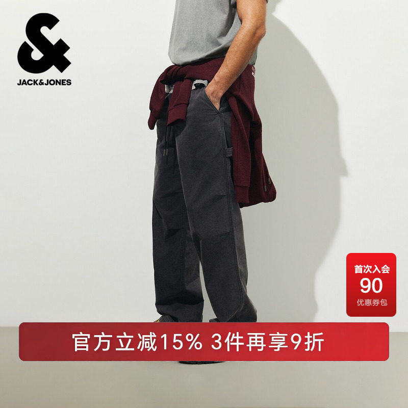 杰克琼斯男装阔系带插袋牛仔裤