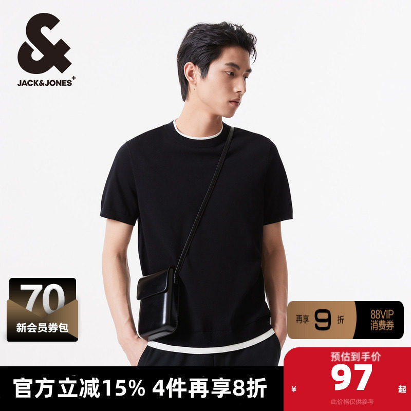 杰克琼斯短袖T恤男款男装夏季新款男士舒适针织面料刺绣日常直筒