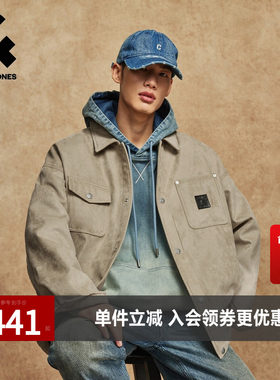 杰克琼斯男装冬季棉服宽松翻领挺阔版型工装口袋字母刺绣百搭外套