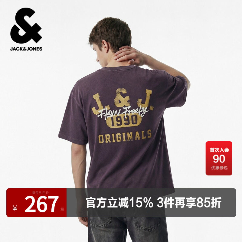 杰克琼斯夏季男装T恤短袖罗纹圆领胸前艺术涂鸦字母时尚潮流宽松