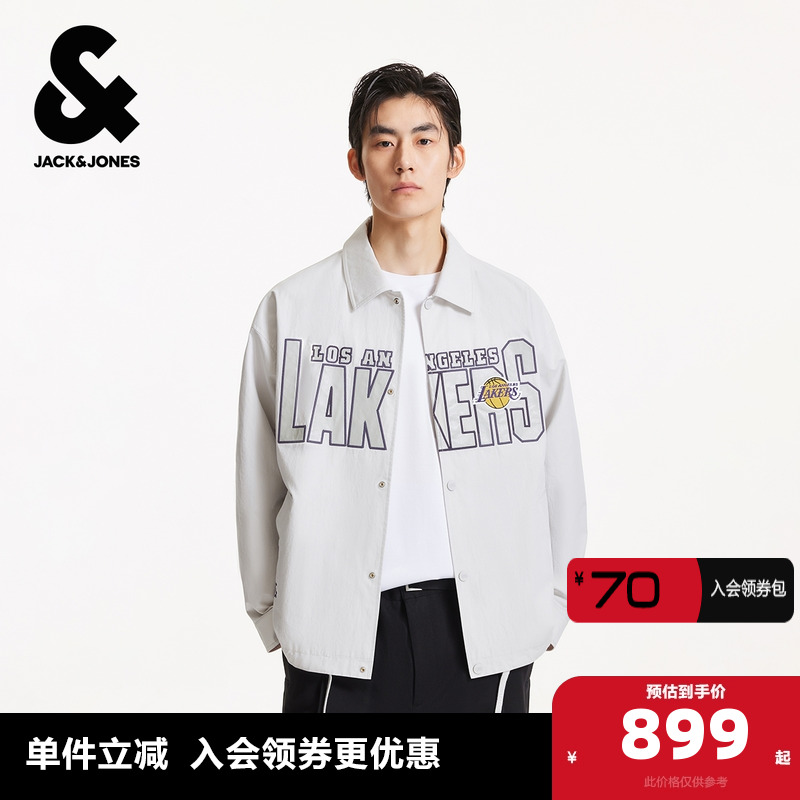 杰克琼斯NBA联名款湖人队男装秋季新款时尚百搭宽松翻领夹克外套