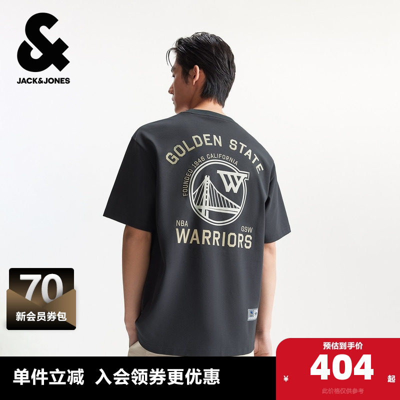 杰克琼斯男装夏季新款T恤NBA联名金州勇士队运动风百搭圆领短袖