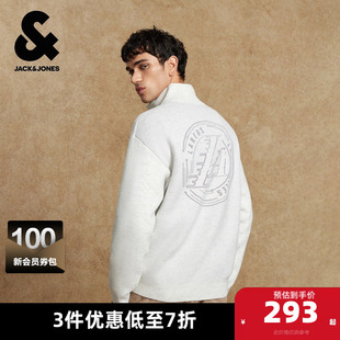 杰克琼斯NBA联名款 春秋新款 半拉链休闲宽松毛衣针织衫 湖人队男装