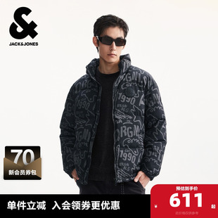 杰克琼斯奥特莱斯男生冬季 立领外套衣身满印上衣 羽绒服2025年新款