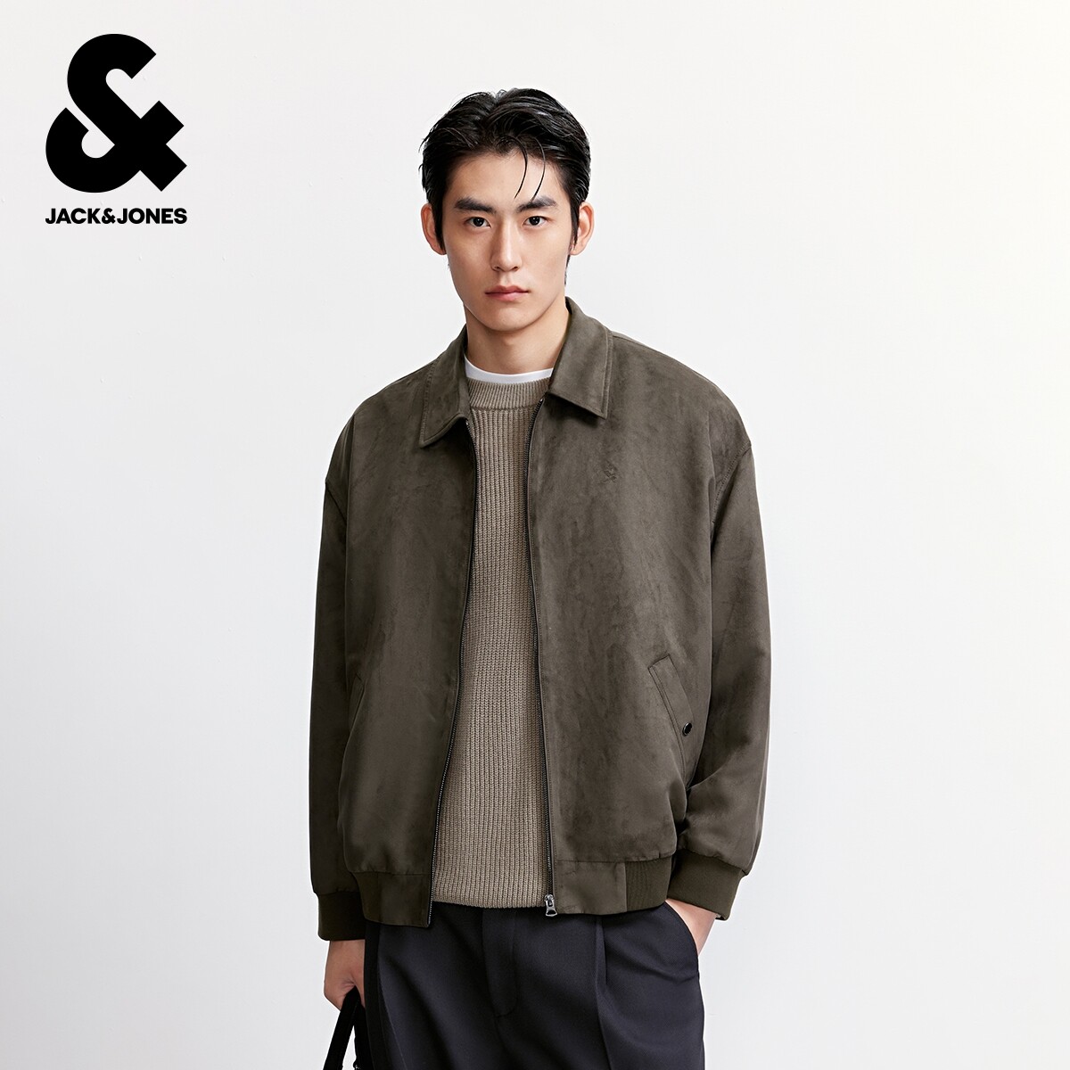 杰克琼斯男装夹克春秋时尚潮流日常尖领领口拉链门襟双侧插袋上衣