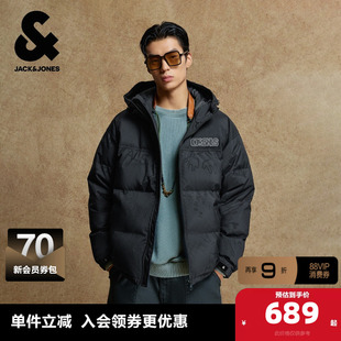杰克琼斯男装士羽绒服2025年新款时尚刺绣抽绳连帽廓形保暖外套