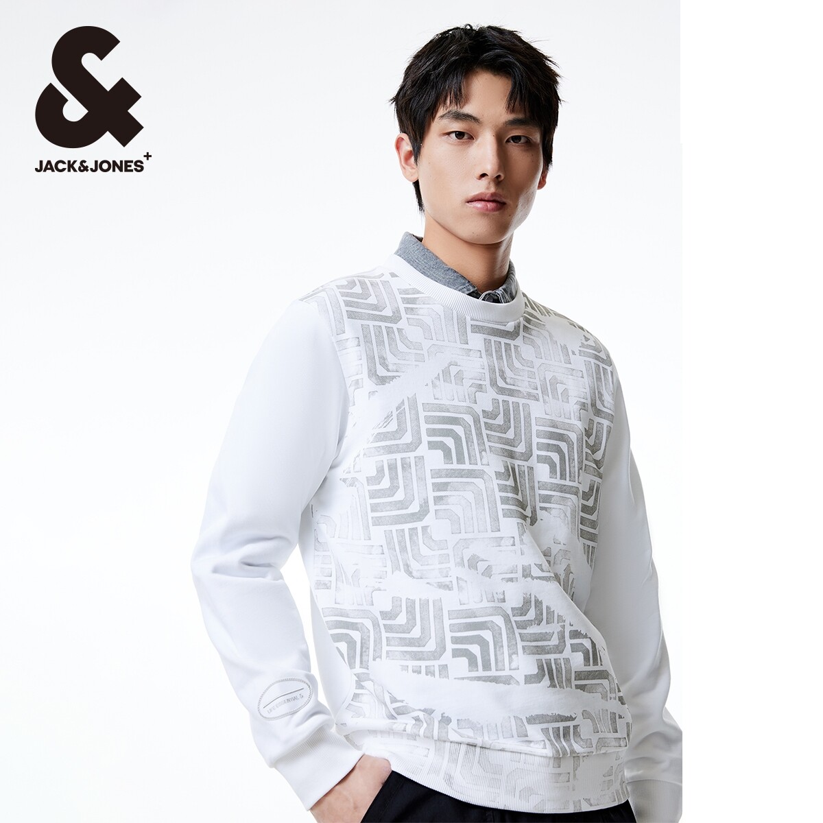 杰克琼斯24年春秋新款男士个性时尚潮流衣身印花纯棉圆领卫衣男装