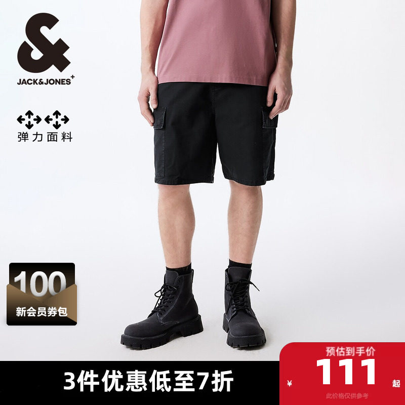 杰克琼斯男装牛仔裤子夏季新款男潮舒适水洗褪色宽松牛仔短裤男裤