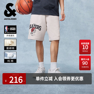 【NBA联名开拓者队】杰克琼斯男装夏季新款重磅纯棉抽绳宽松短裤