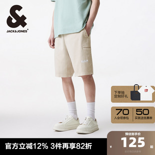 男褲 杰克瓊斯春季 短褲 多口袋設(shè)計(jì)字母貼布法斗犬刺繡短褲 男裝