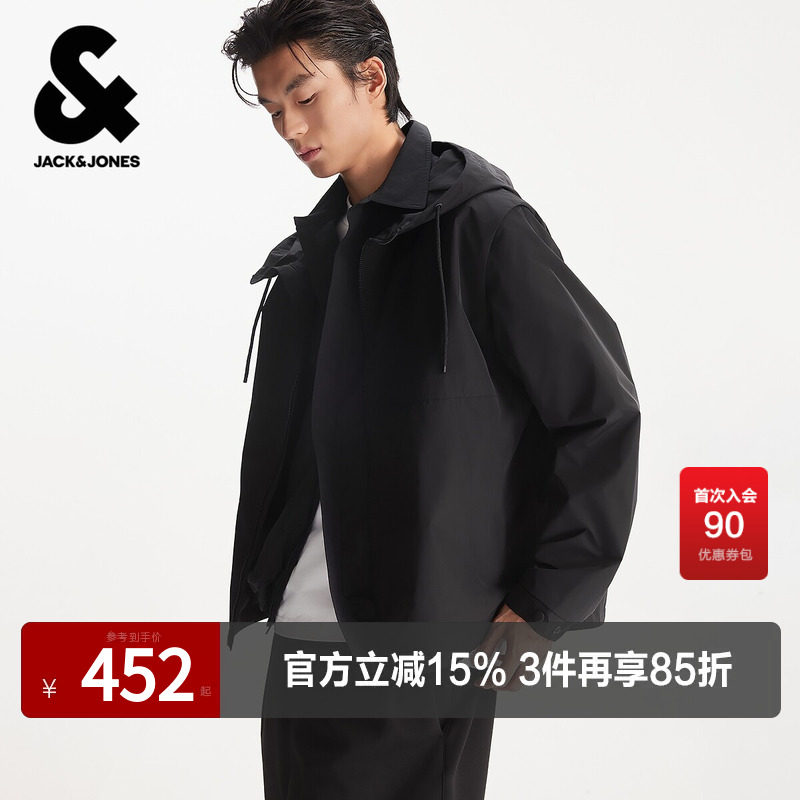 杰克琼斯男装春季夹克外套简约休闲袖部可拆解设计宽松版型连帽