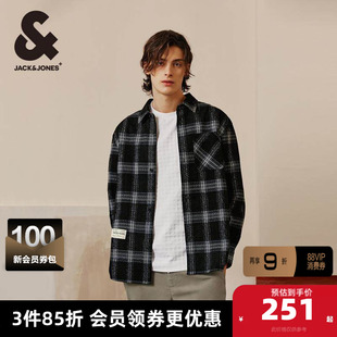 杰克琼斯春季男士商务休闲舒适宽松经典黑白格子衬衫外套上衣男装