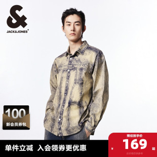 男装 潮百搭舒适印花翻领上衣休闲宽松牛仔衬衫 新款 杰克琼斯春秋季