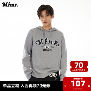 MLMR秋宽松胸前复古提花图案抽绳连帽设计针织衫 毛衣男女同款 男装