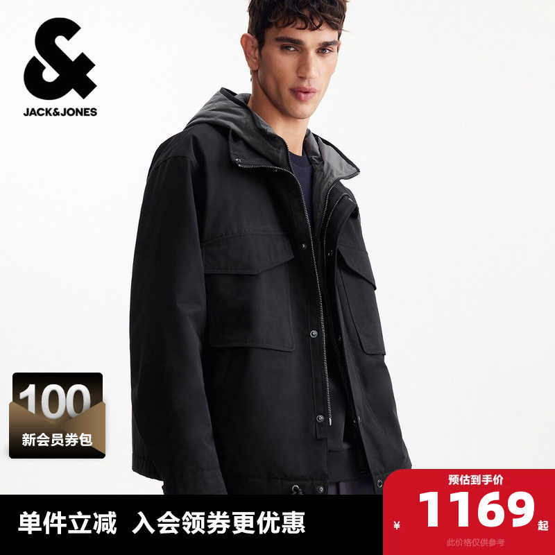 杰克琼斯奥特莱斯2026年春季新款男装棉服宽松连帽外套假两件上衣