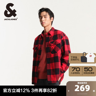 男装 杰克琼斯xWoolRich联名款 宽松休闲格纹字母刺绣衬衫 冬季