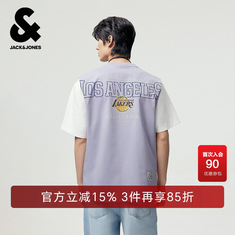 【纯棉】杰克琼斯NBA联名夏季背心T恤湖人队舒适立体字母精致刺绣