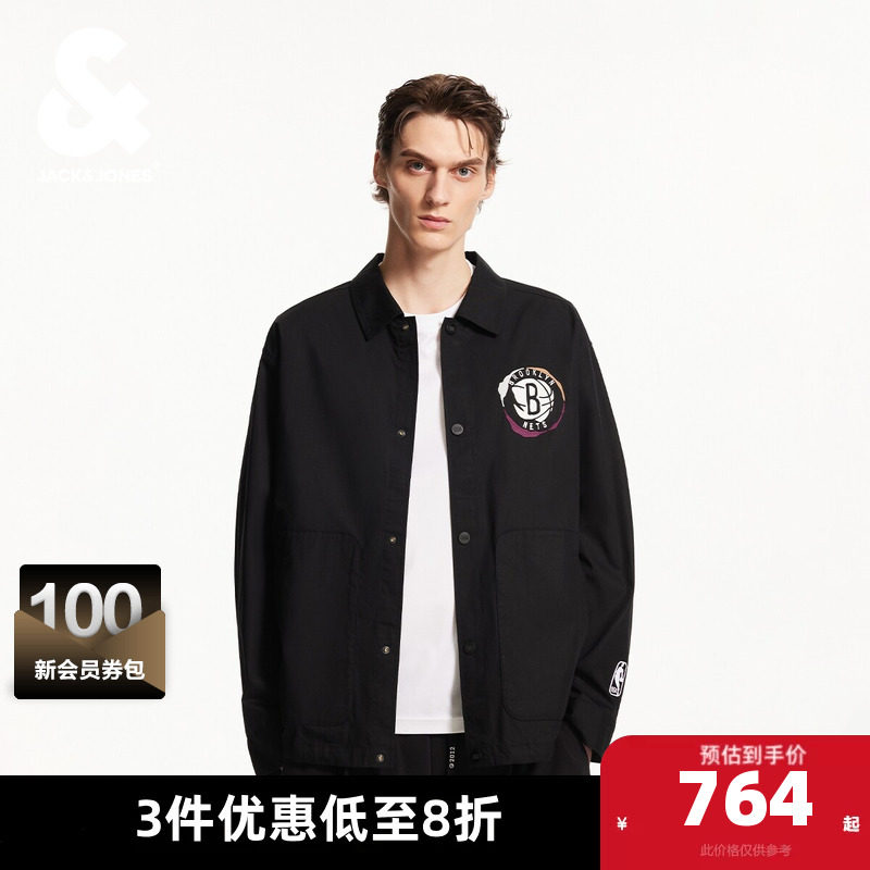 杰克琼斯outletsNBA联名款春夏新款翻领刺绣工装长袖夹克外