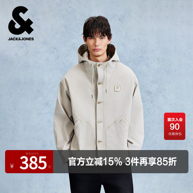 杰克琼斯春秋男装廓形连帽抽绳夹克上衣外套舒适休闲版型百搭潮流
