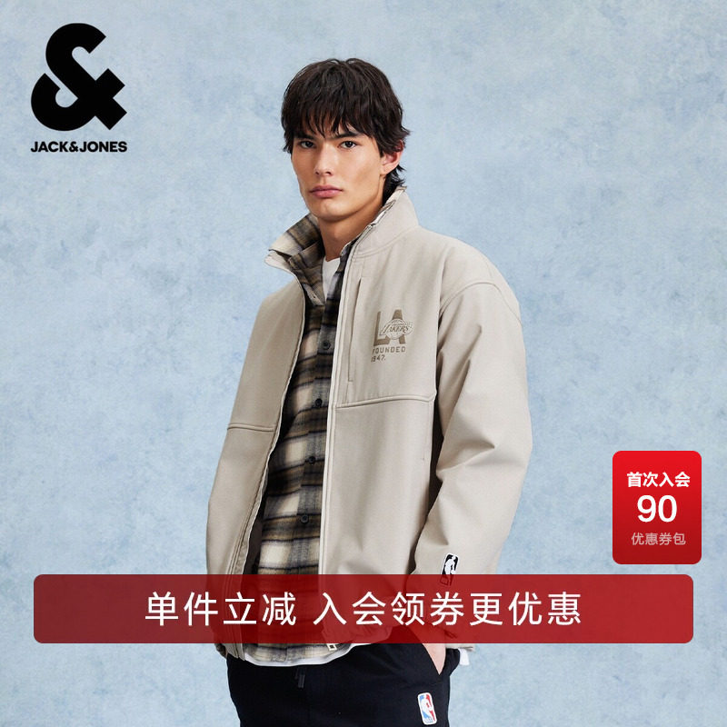 杰克琼斯春季男装外套棉服棉衣时尚百搭潮流宽松立领洛杉矶湖人队