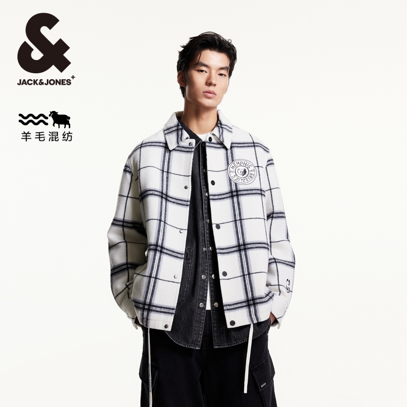 杰克琼斯衣身格纹毛呢大衣