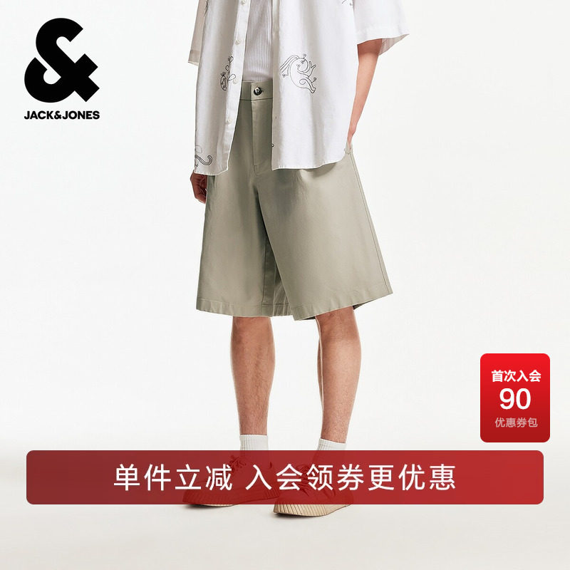 杰克琼斯高级感纽扣松紧腰头拉链门襟双侧插袋口袋夏季短裤子男装