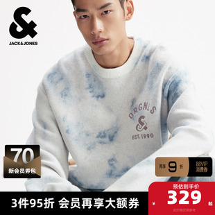 杰克琼斯秋冬季时尚百搭潮流男装毛衣针织衫略宽松字母刺绣扎染款