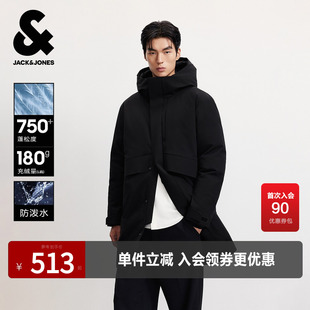 杰克琼斯男装秋冬羽绒服中长款加厚保暖外套鸭绒宽松休闲潮流连帽