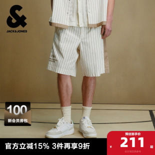 百搭松紧腰头休闲裤 杰克琼斯男装 NBA联名条纹设计时尚 短裤 子 夏季