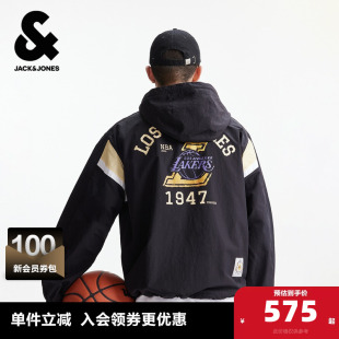 新款 春季 杰克琼斯男装 连帽夹克外套印花宽松 NBA联名湖人队