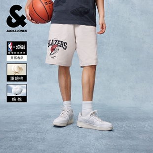 【NBA联名开拓者队】杰克琼斯男装夏季新款重磅纯棉抽绳宽松短裤