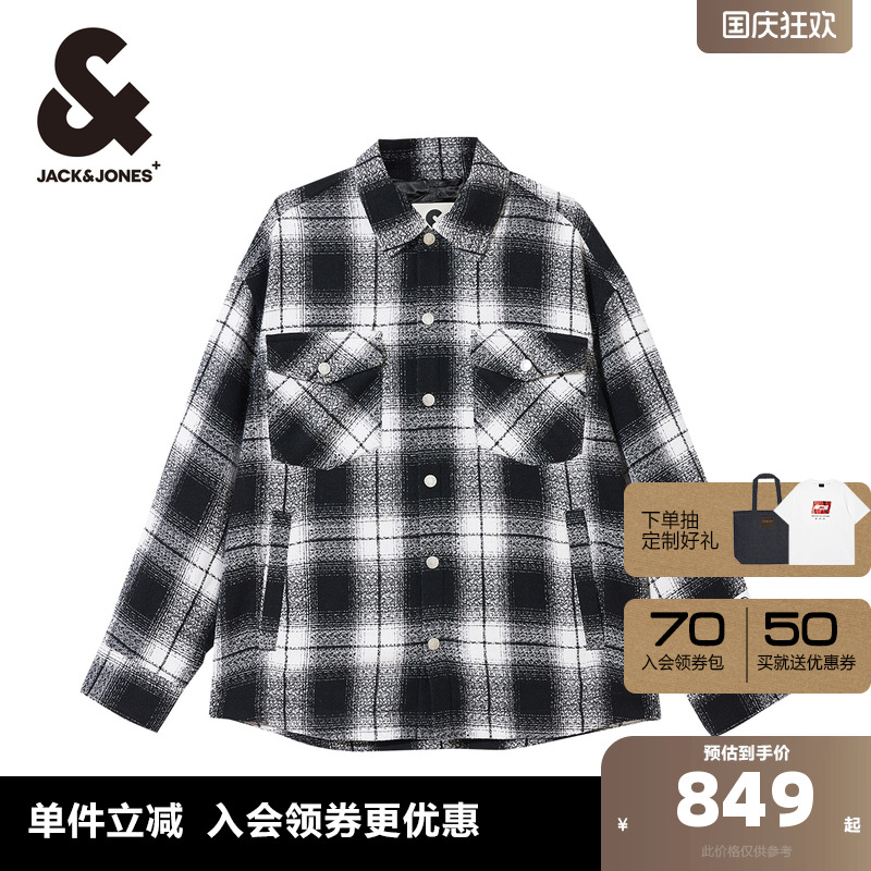 杰克琼斯格纹毛呢外套