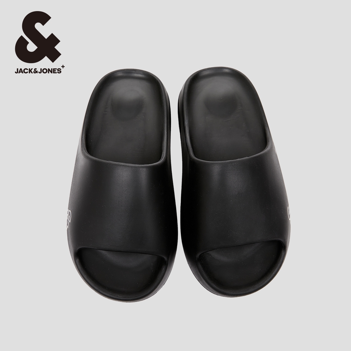 杰克琼斯夏季男士logo胶印简约外穿室内凉拖鞋黑色厚底凉拖男装
