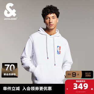 杰克琼斯男装秋季卫衣NBA联名百搭舒适纯棉抽绳连帽刺绣长袖男