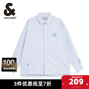 杰克琼斯春秋季 刺绣条纹日常休闲衬衫 男装 NBA联名勇士队衬衫