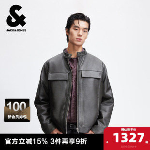 杰克琼斯春秋季 皮衣常规立领拉链外套保暖舒适百搭休闲潮流感 男装