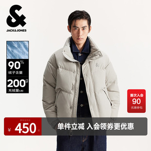 杰克琼斯男装冬季新款时尚简约华夫格弹力抽绳高领宽松羽绒服外套