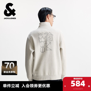 新款 春季 胶印图案休闲宽松半高领拉链卫衣 男装 杰克琼斯BSQ联名款