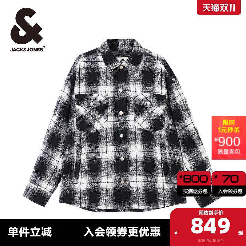 杰克琼斯格纹毛呢外套