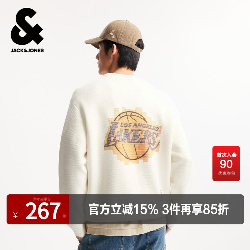 杰克琼斯春季男装针织衫毛衣NBA湖人队时尚百搭潮休闲宽松圆领