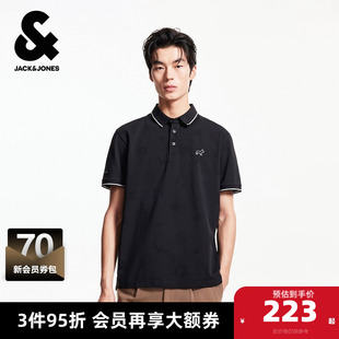 杰克琼斯夏季翻领领口条纹拼色刺绣图案款男士短袖POLO衫男款男装