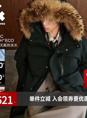 杰克琼斯奥特莱斯男装羽绒服冬季刺绣可拆毛领连帽宽松保暖外套