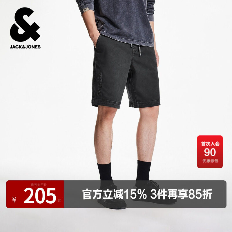 杰克琼斯夏季男装短裤子时尚百搭流行略宽松水洗工艺牛仔字母印花