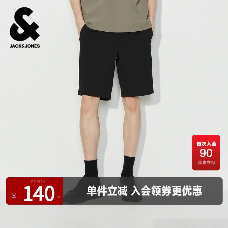杰克琼斯男装短裤裤子百搭舒适肌理竖条纹刺绣弹力抽绳腰合体直筒