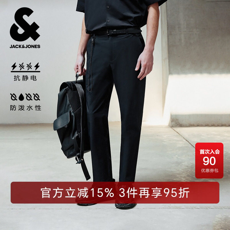 杰克琼斯奥特莱斯男装春秋季松紧腰头潮时尚简约纯色常规休闲裤子