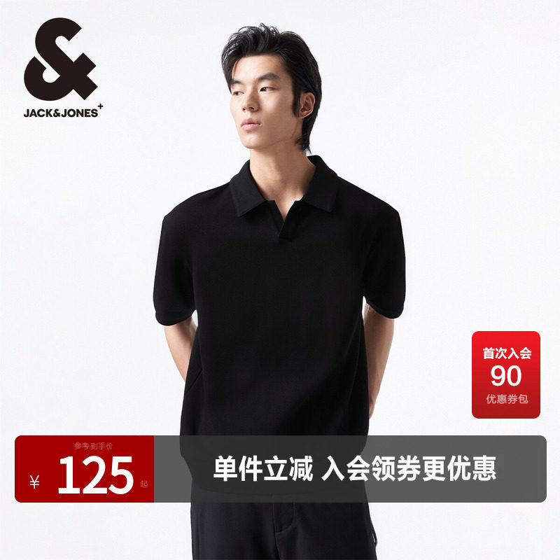 杰克琼斯夏季新款常规翻领休闲LOGO刺绣男士短袖POLO衫男款男装