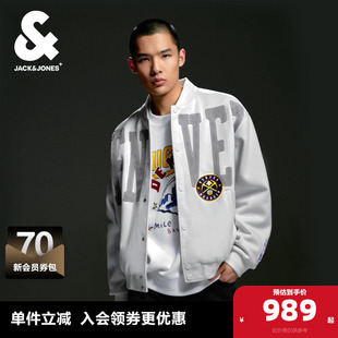 杰克琼斯春季新款NBA联名掘金队logo刺绣棒球领宽松外套男款
