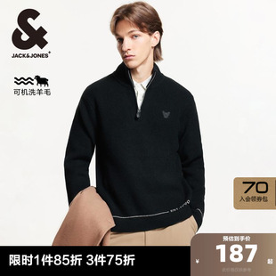 新纯色5%羊毛衣半高领拉链针织衫 杰克琼斯秋季 外套男装 可机洗