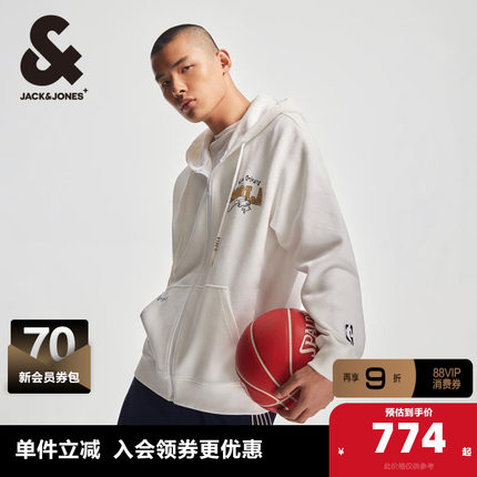 杰克琼斯春季NBA联名鹈鹕队刺绣贴布略宽松连帽卫衣长袖男款男装